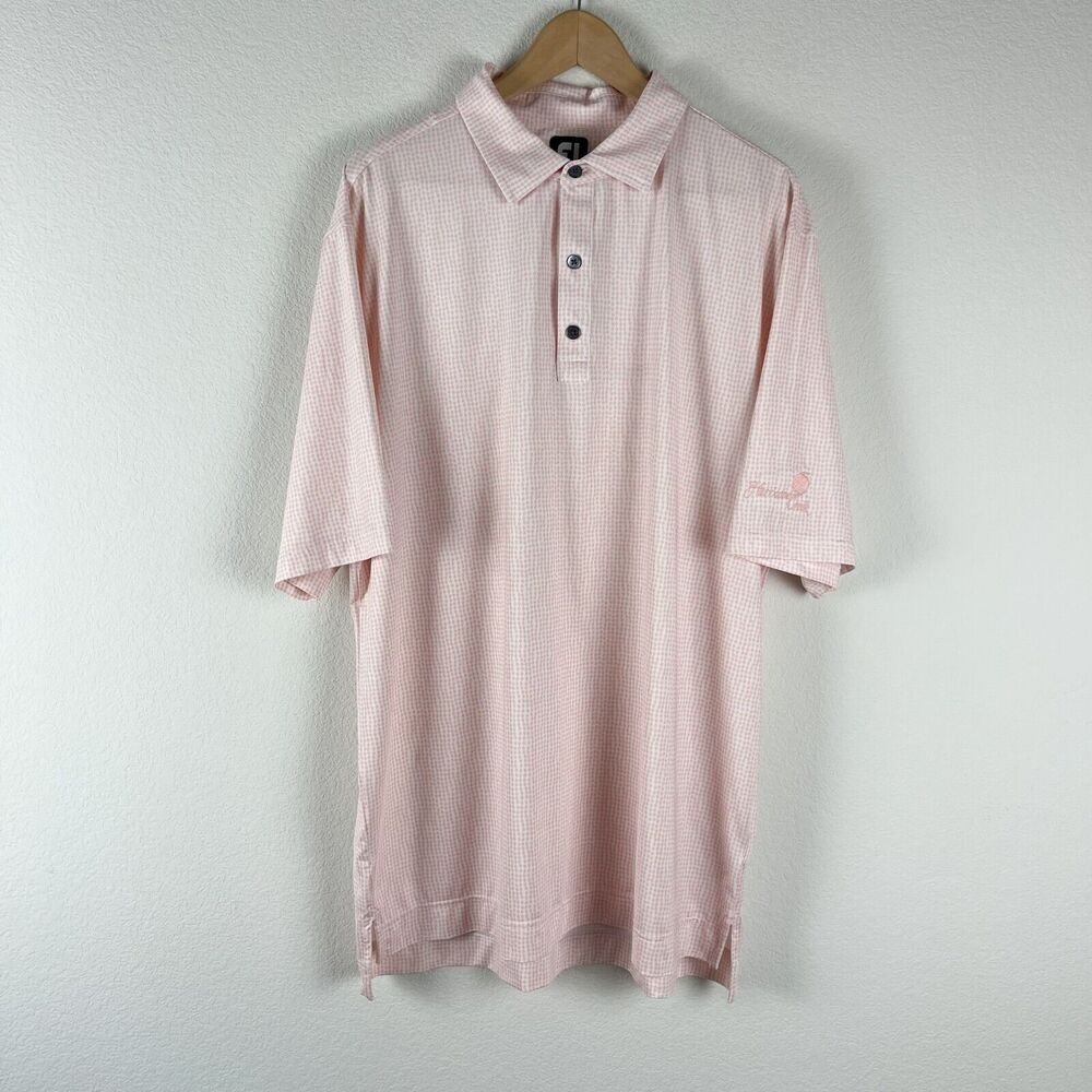 Footjoy FJ Golf Polo Shirt Mens XL Pink Geometric Performance‎ Hurricane Creek